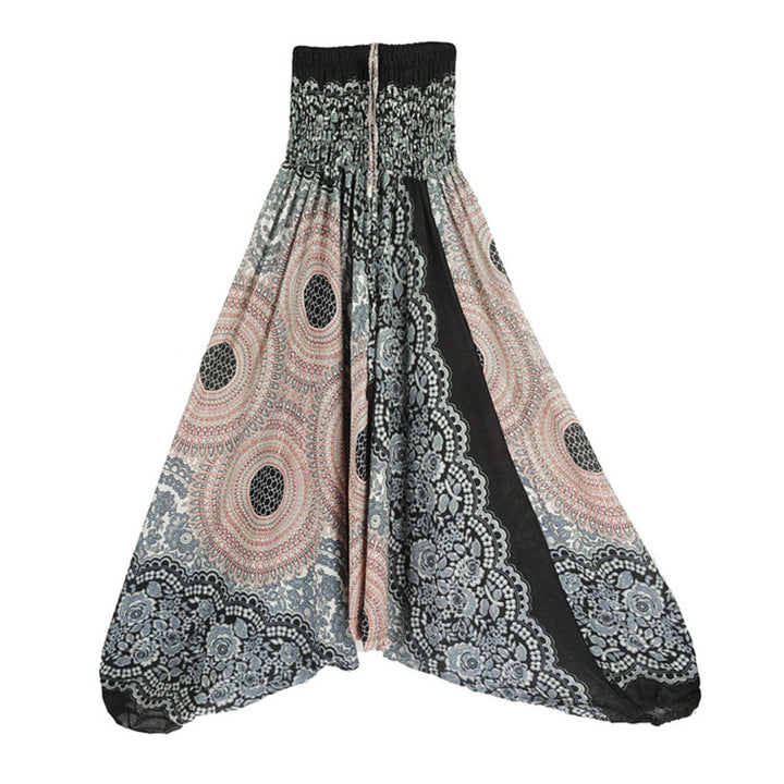Buddha Stones Two Style Wear Runde Geometrische Muster locker gesmokte Haremshose Overall mit hoher Taille Damen Yogahose - Beige-US2-12， UK/AU6-16，EU34-44 (F) - image 28