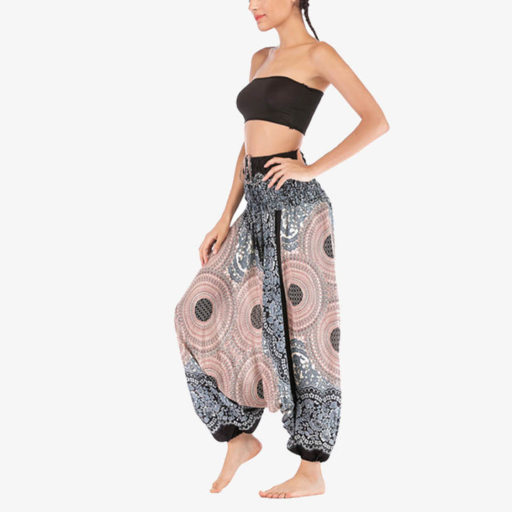 Buddha Stones Two Style Wear Runde Geometrische Muster locker gesmokte Haremshose Overall mit hoher Taille Damen Yogahose - image 32