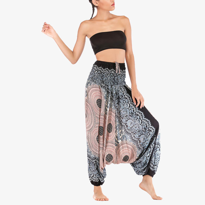 Buddha Stones Two Style Wear Runde Geometrische Muster locker gesmokte Haremshose Overall mit hoher Taille Damen Yogahose - image 33