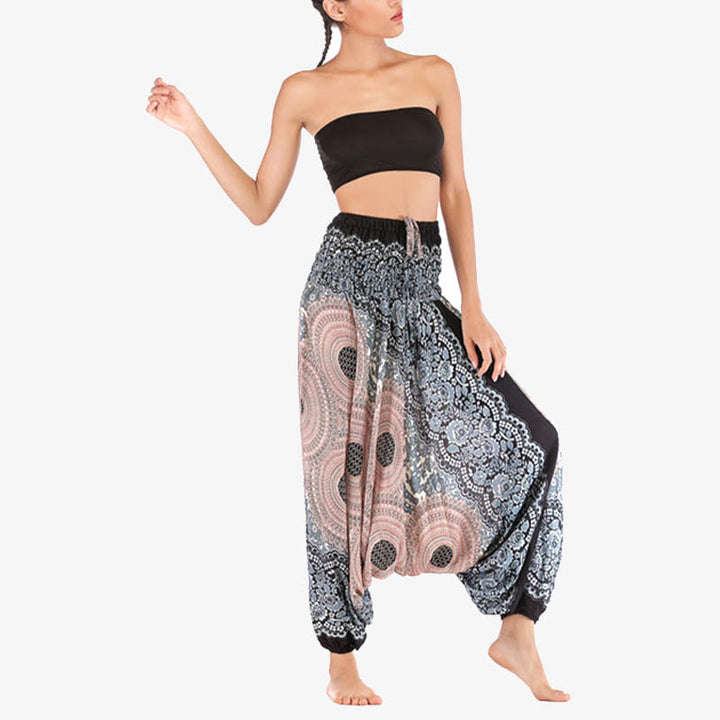 Buddha Stones Two Style Wear Runde Geometrische Muster locker gesmokte Haremshose Overall mit hoher Taille Damen Yogahose - image 33