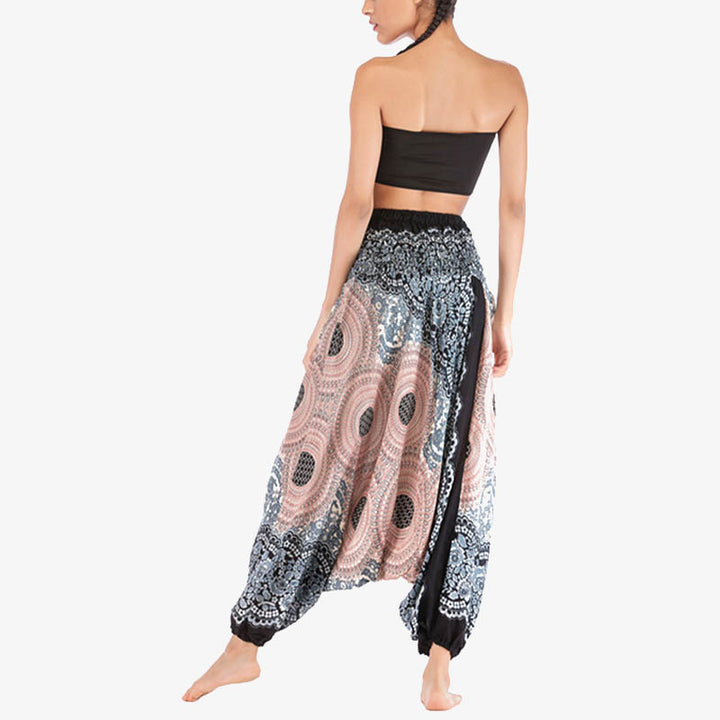 Buddha Stones Two Style Wear Runde Geometrische Muster locker gesmokte Haremshose Overall mit hoher Taille Damen Yogahose - image 31