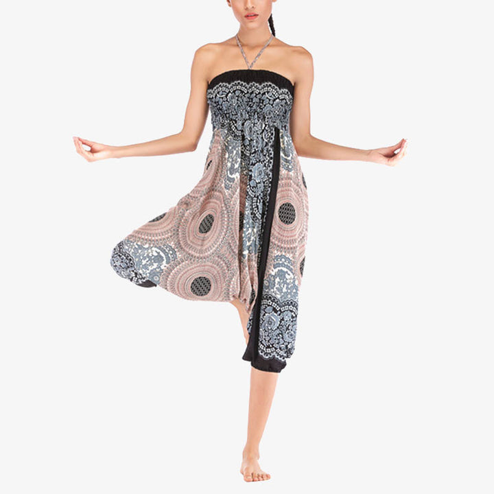 Buddha Stones Two Style Wear Runde Geometrische Muster locker gesmokte Haremshose Overall mit hoher Taille Damen Yogahose - image 34