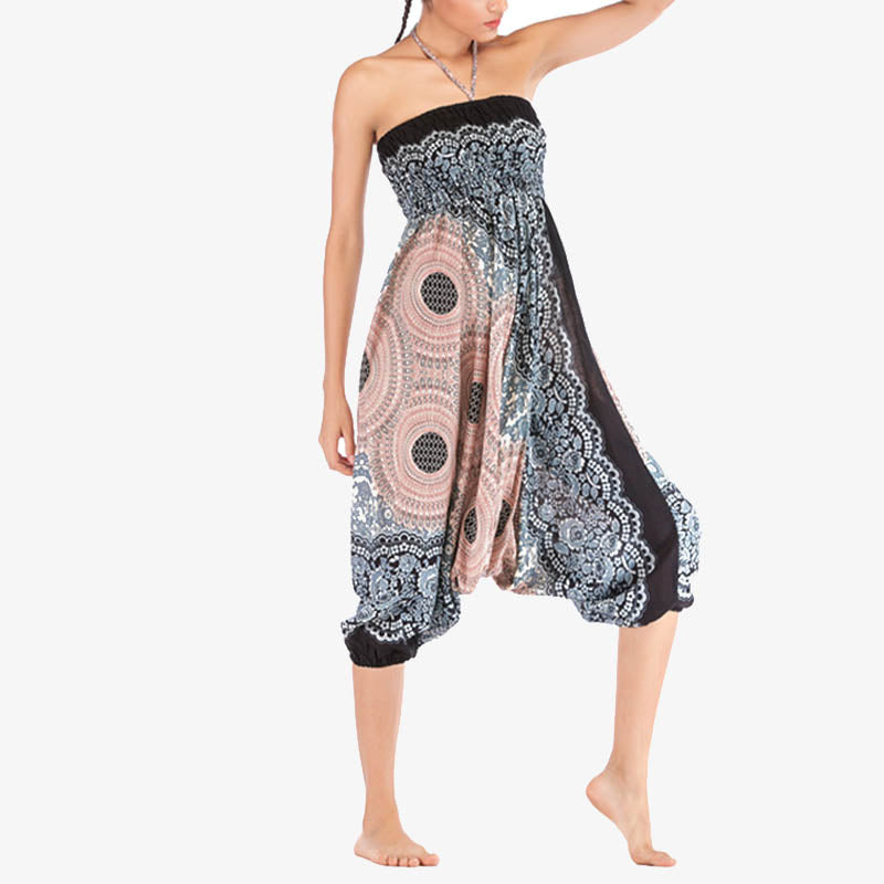 Buddha Stones Two Style Wear Runde Geometrische Muster locker gesmokte Haremshose Overall mit hoher Taille Damen Yogahose - image 35