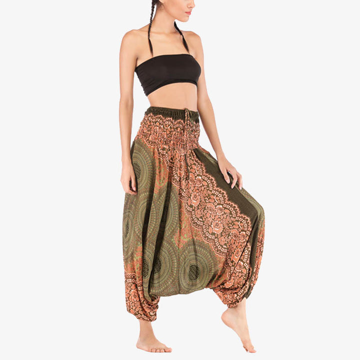 Buddha Stones Two Style Wear Runde Geometrische Muster locker gesmokte Haremshose Overall mit hoher Taille Damen Yogahose - image 41