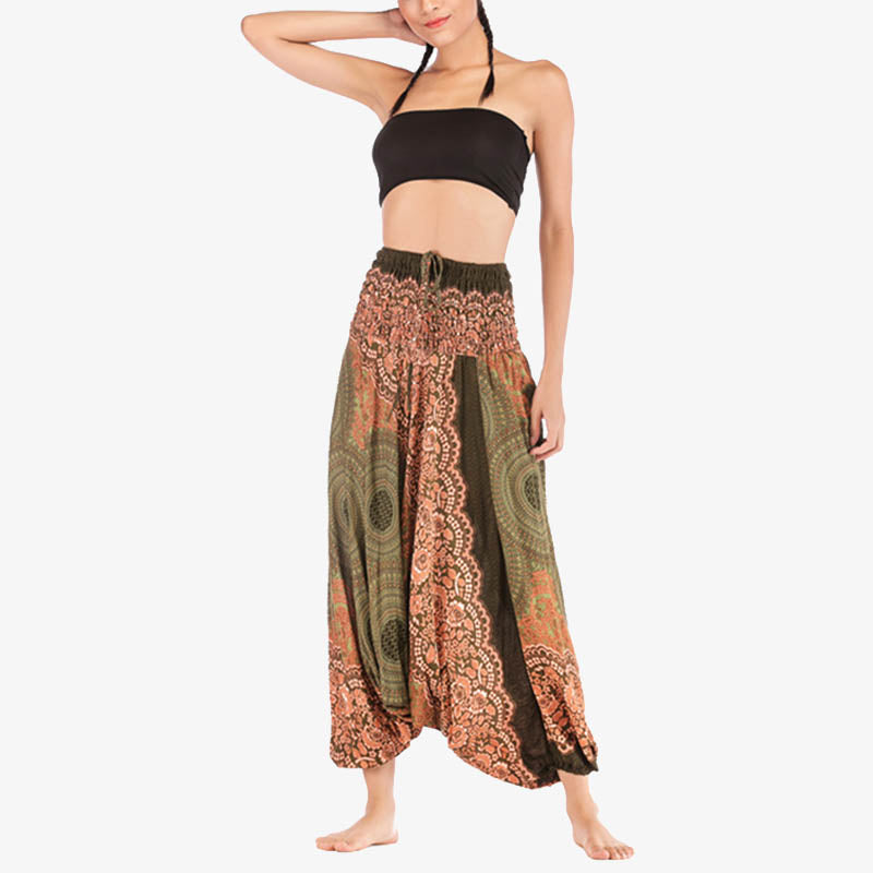 Buddha Stones Two Style Wear Runde Geometrische Muster locker gesmokte Haremshose Overall mit hoher Taille Damen Yogahose - image 39