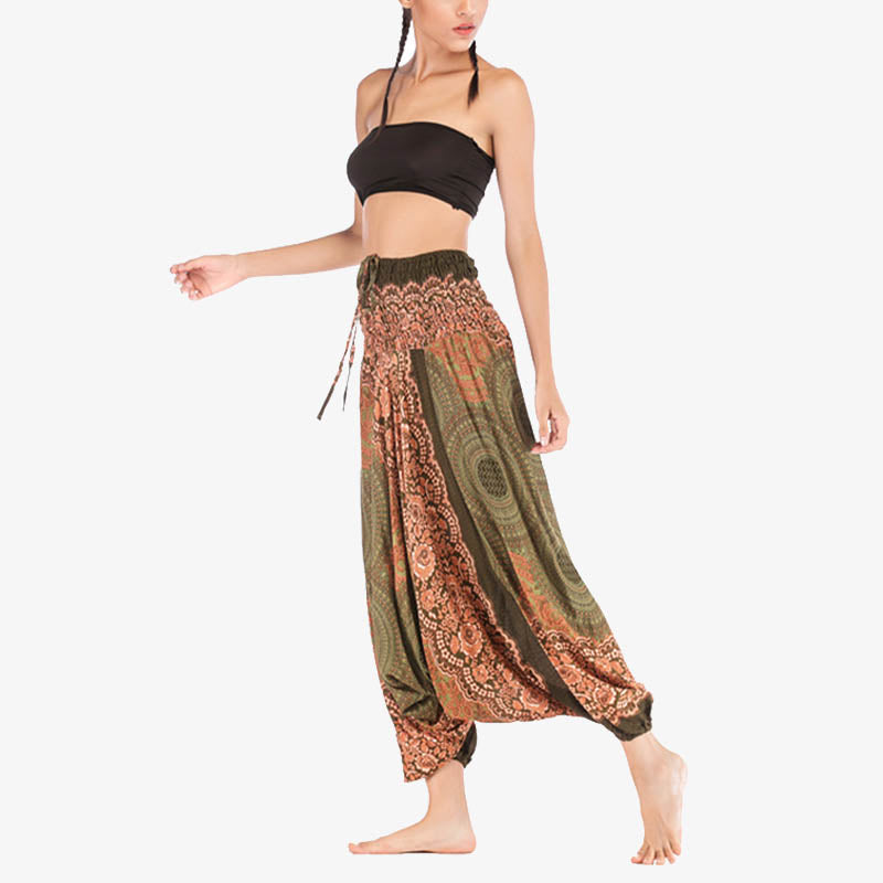 Buddha Stones Two Style Wear Runde Geometrische Muster locker gesmokte Haremshose Overall mit hoher Taille Damen Yogahose - image 42