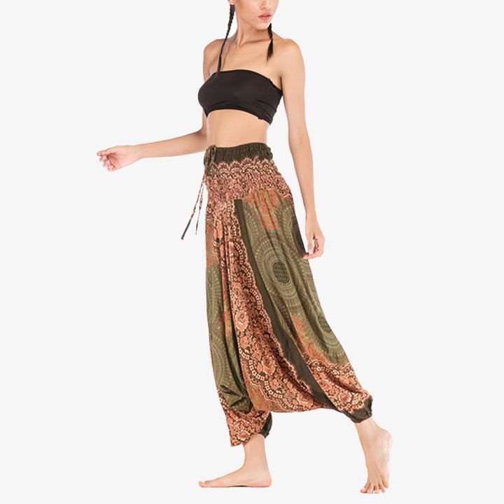 Buddha Stones Two Style Wear Runde Geometrische Muster locker gesmokte Haremshose Overall mit hoher Taille Damen Yogahose - image 42