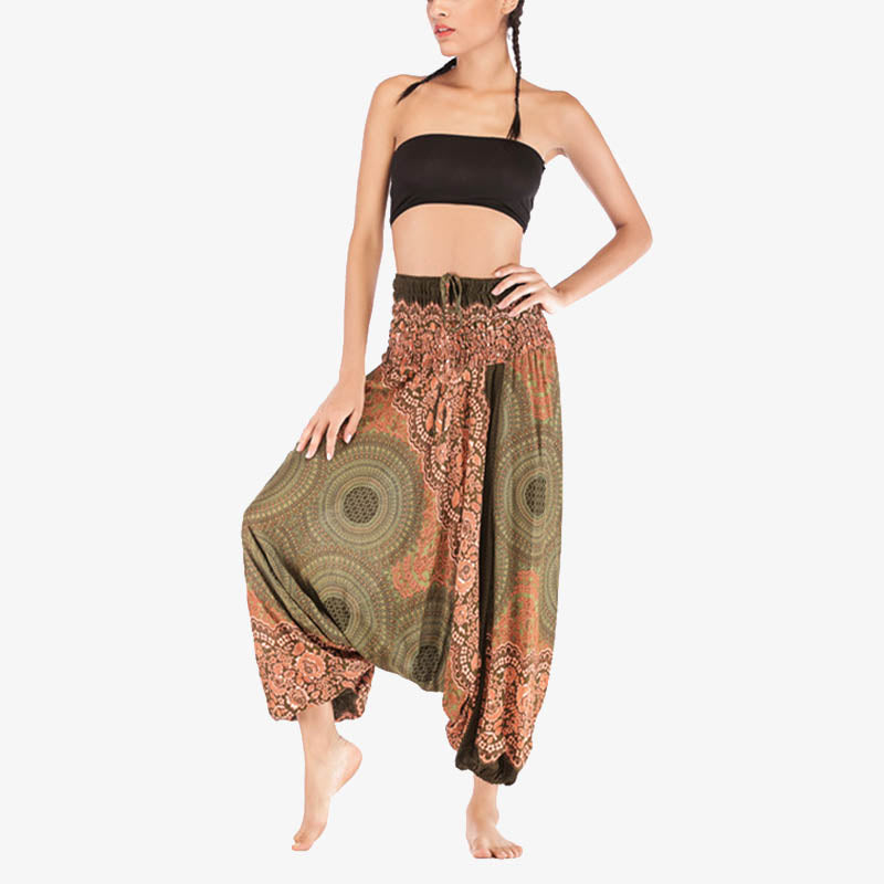 Buddha Stones Two Style Wear Runde Geometrische Muster locker gesmokte Haremshose Overall mit hoher Taille Damen Yogahose - image 40