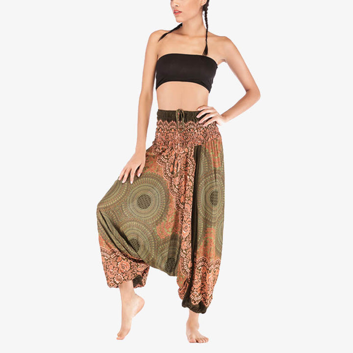 Buddha Stones Two Style Wear Runde Geometrische Muster locker gesmokte Haremshose Overall mit hoher Taille Damen Yogahose - image 40