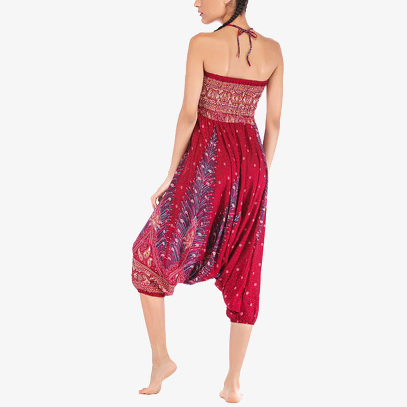 Buddha Stones Two Style Wear Federn Geometrisches Muster Lose Smocked Hose Jumpsuit Damen Yogahose - image 9