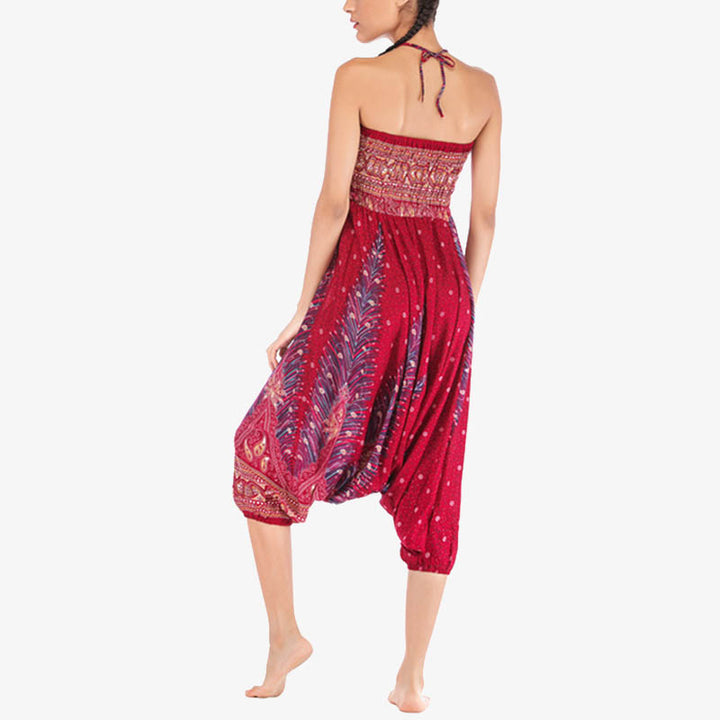 Buddha Stones Two Style Wear Federn Geometrisches Muster Lose Smocked Hose Jumpsuit Damen Yogahose - image 9