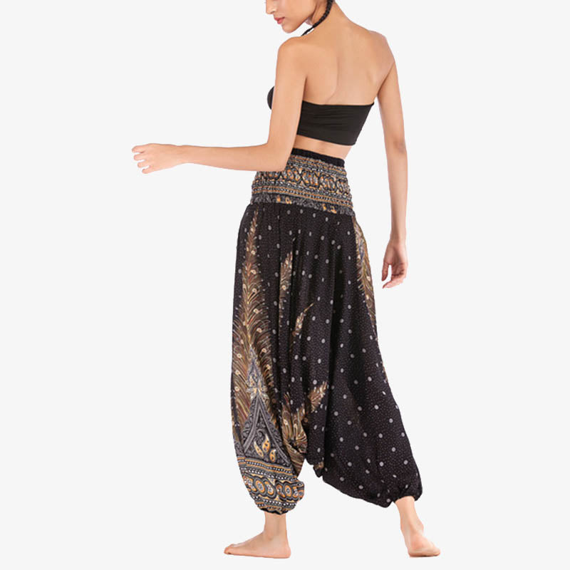 Buddha Stones Two Style Wear Federn Geometrisches Muster Lose Smocked Hose Jumpsuit Damen Yogahose - image 23