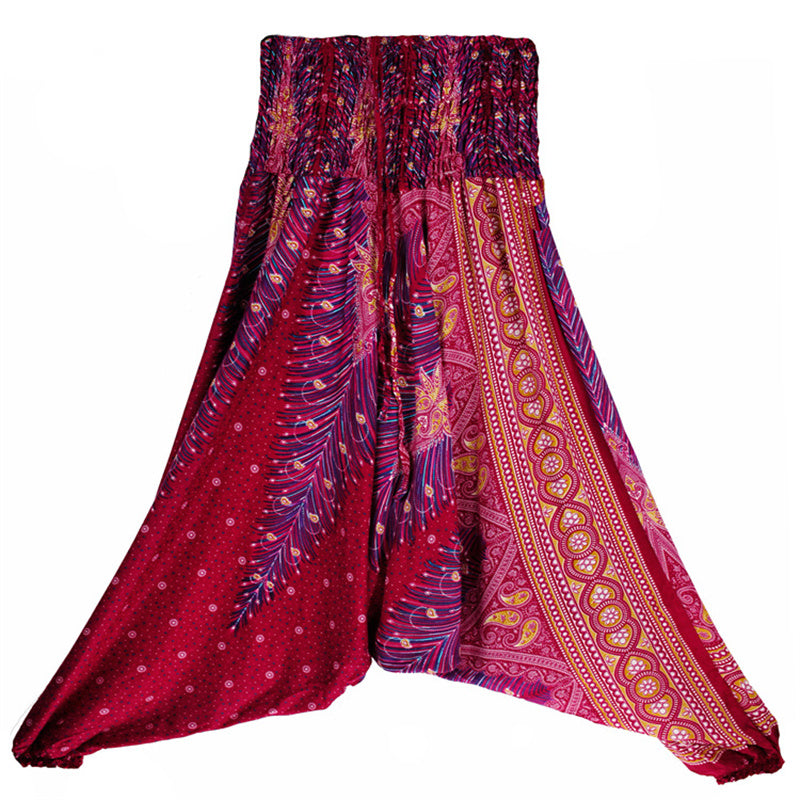 Buddha Stones Two Style Wear Federn Geometrisches Muster Lose Smocked Hose Jumpsuit Damen Yogahose - image 10