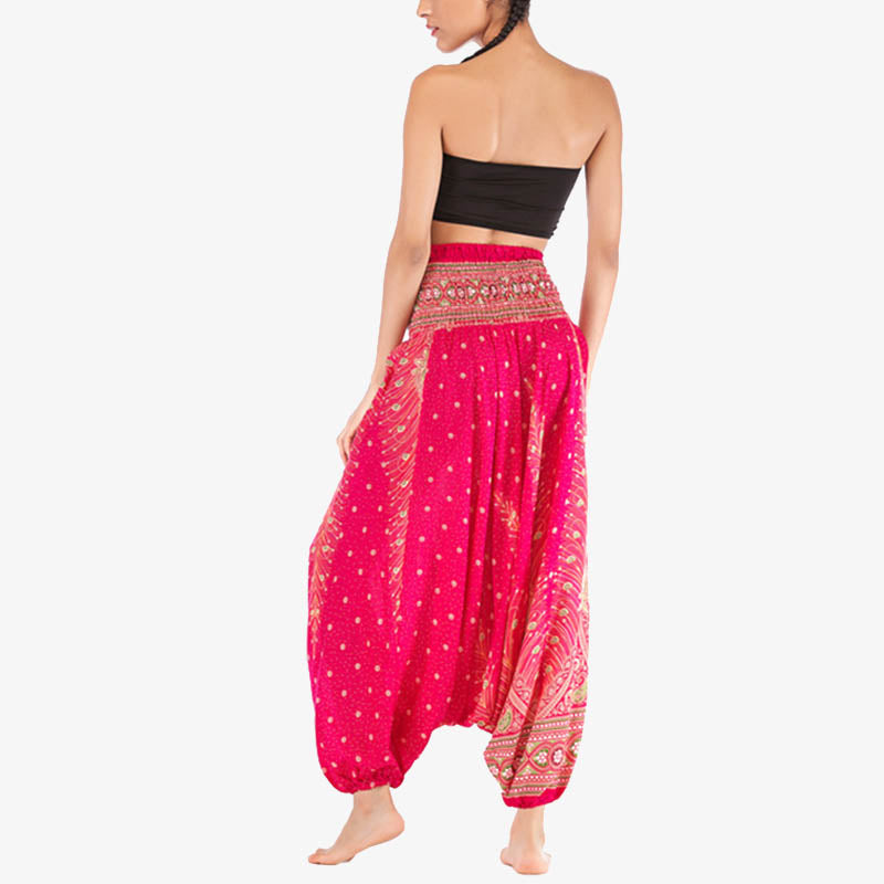 Buddha Stones Two Style Wear Federn Geometrisches Muster Lose Smocked Hose Jumpsuit Damen Yogahose - image 15