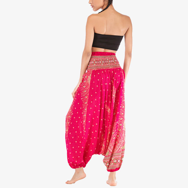 Buddha Stones Two Style Wear Federn Geometrisches Muster Lose Smocked Hose Jumpsuit Damen Yogahose - image 15