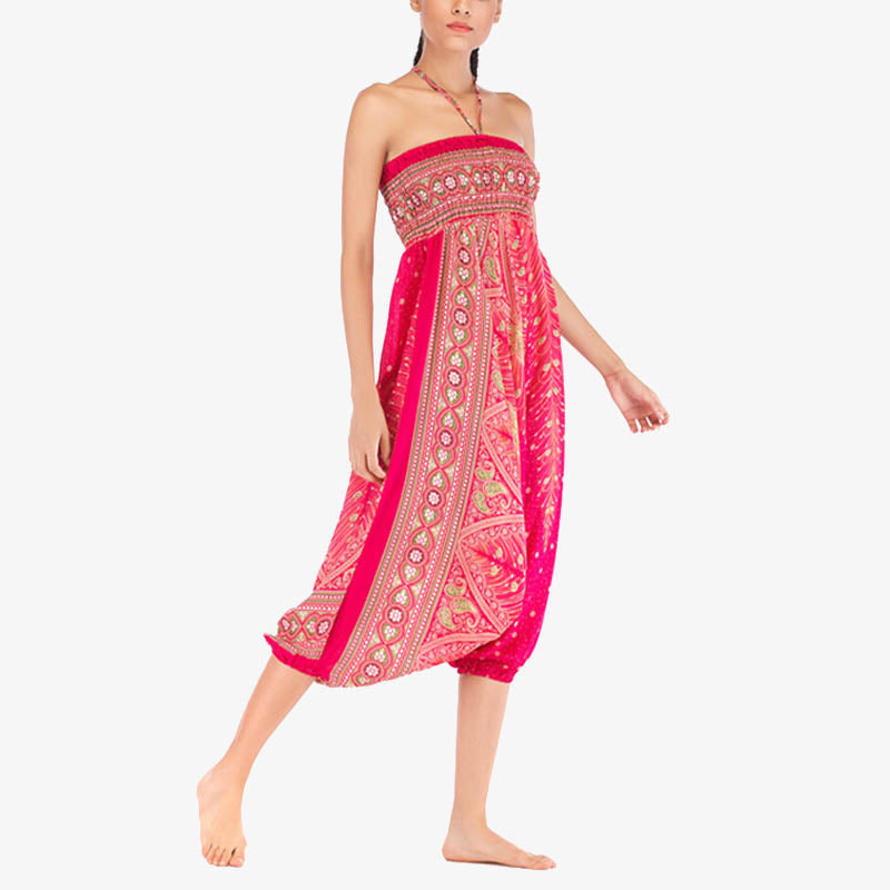 Buddha Stones Two Style Wear Federn Geometrisches Muster Lose Smocked Hose Jumpsuit Damen Yogahose - image 17