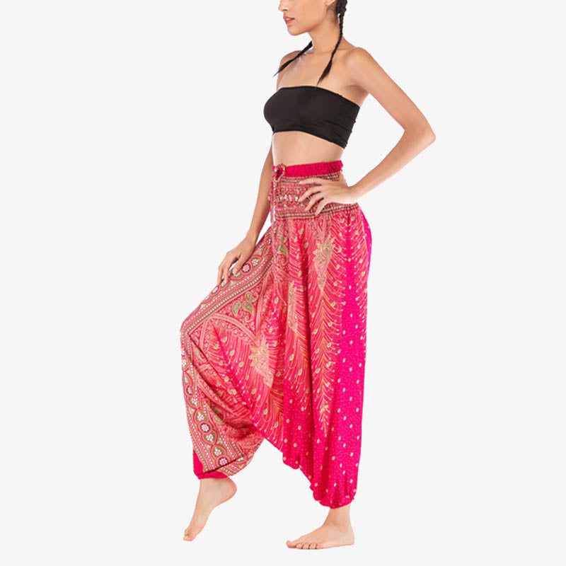 Buddha Stones Two Style Wear Federn Geometrisches Muster Lose Smocked Hose Jumpsuit Damen Yogahose - image 16