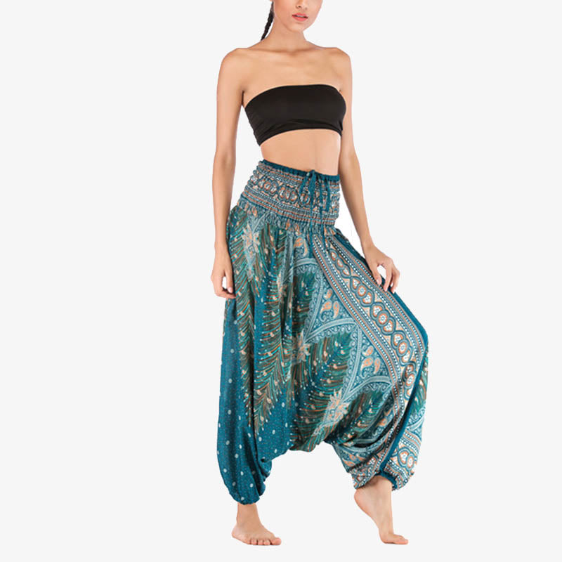Buddha Stones Two Style Wear Federn Geometrisches Muster Lose Smocked Hose Jumpsuit Damen Yogahose - image 29