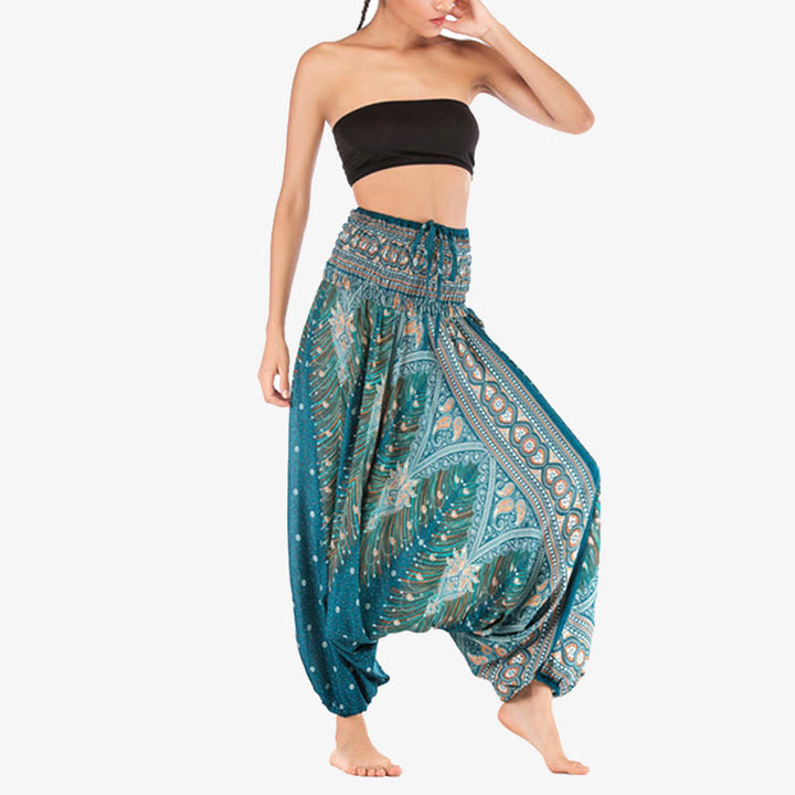 Buddha Stones Two Style Wear Federn Geometrisches Muster Lose Smocked Hose Jumpsuit Damen Yogahose - image 30
