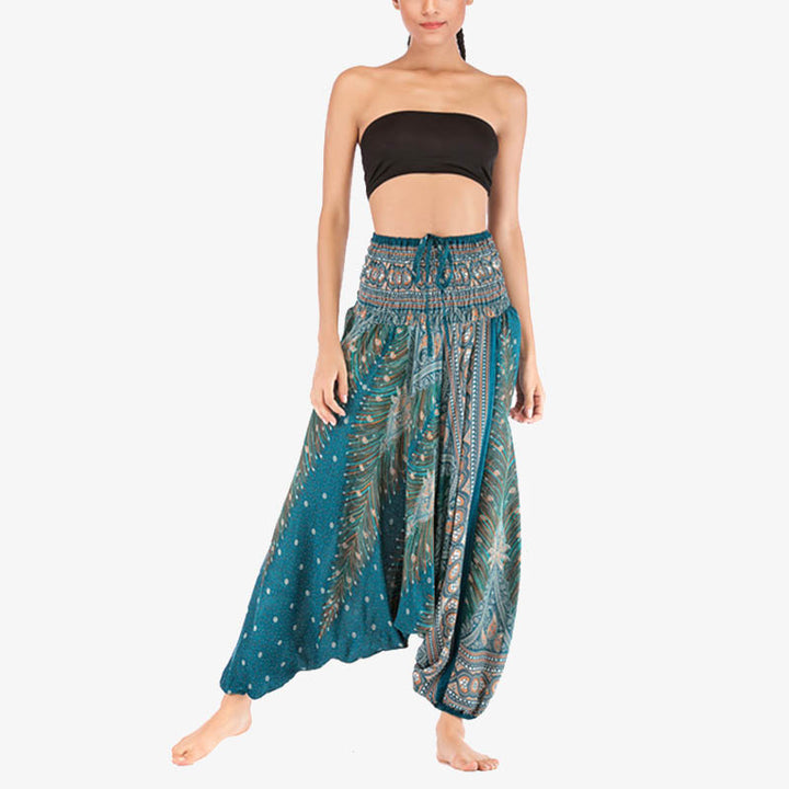 Buddha Stones Two Style Wear Federn Geometrisches Muster Lose Smocked Hose Jumpsuit Damen Yogahose - image 31