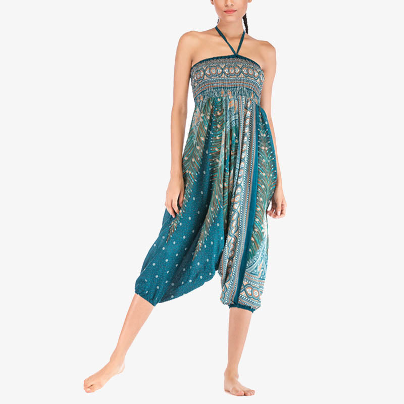 Buddha Stones Two Style Wear Federn Geometrisches Muster Lose Smocked Hose Jumpsuit Damen Yogahose - image 34
