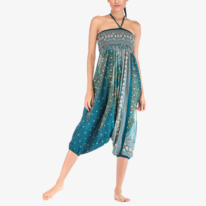 Buddha Stones Two Style Wear Federn Geometrisches Muster Lose Smocked Hose Jumpsuit Damen Yogahose - image 34