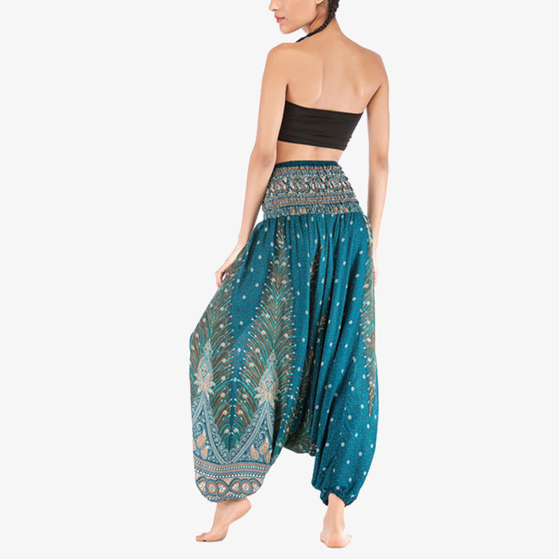 Buddha Stones Two Style Wear Federn Geometrisches Muster Lose Smocked Hose Jumpsuit Damen Yogahose - image 33
