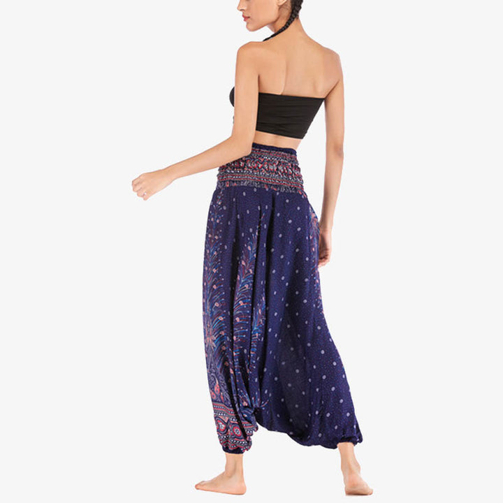 Buddha Stones Two Style Wear Federn Geometrisches Muster Lose Smocked Hose Jumpsuit Damen Yogahose - image 41