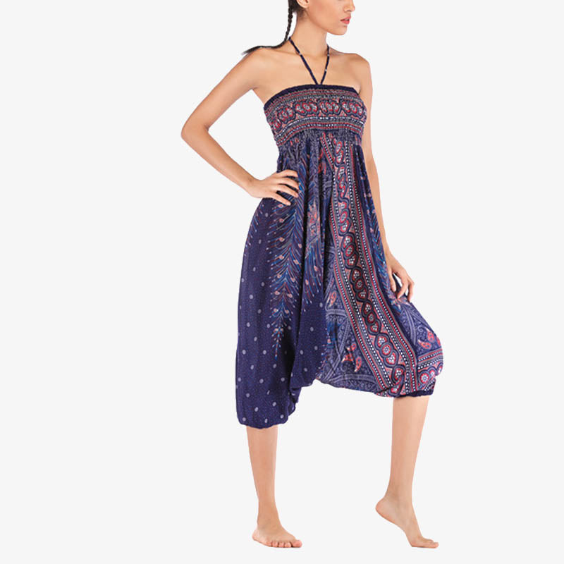 Buddha Stones Two Style Wear Federn Geometrisches Muster Lose Smocked Hose Jumpsuit Damen Yogahose - image 44