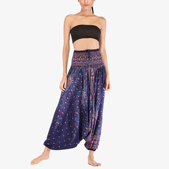 Buddha Stones Two Style Wear Federn Geometrisches Muster Lose Smocked Hose Jumpsuit Damen Yogahose - image 38