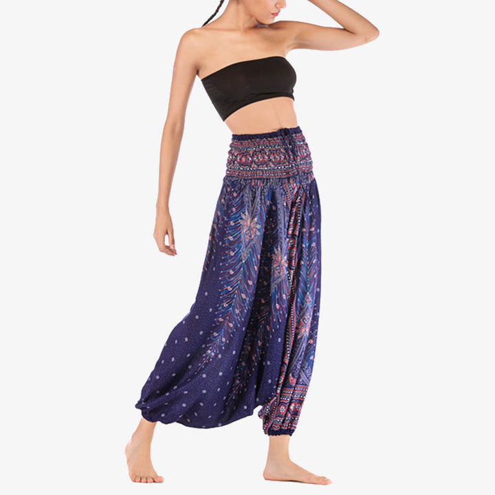 Buddha Stones Two Style Wear Federn Geometrisches Muster Lose Smocked Hose Jumpsuit Damen Yogahose - image 40