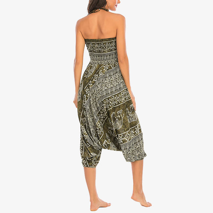 Buddha Stones Locker gesmokte Haremshose mit Elefantenmuster in zwei Stilen, Jumpsuit, Yogahose für Damen - image 19