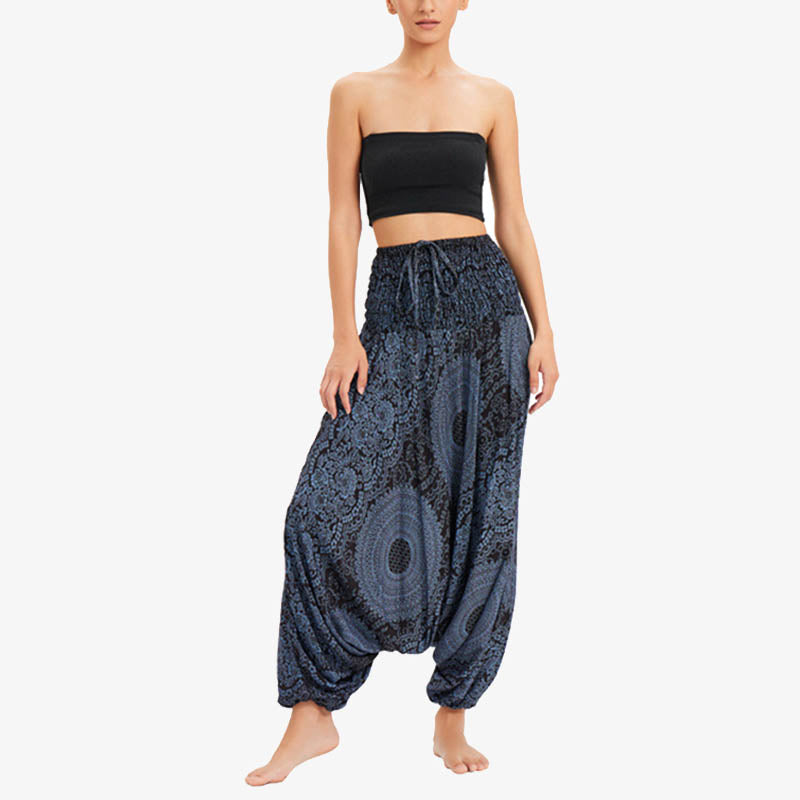 Buddha Stones Two Style Wear Runde geometrische lockere lässige Haremshose Jumpsuit Damen Yogahose