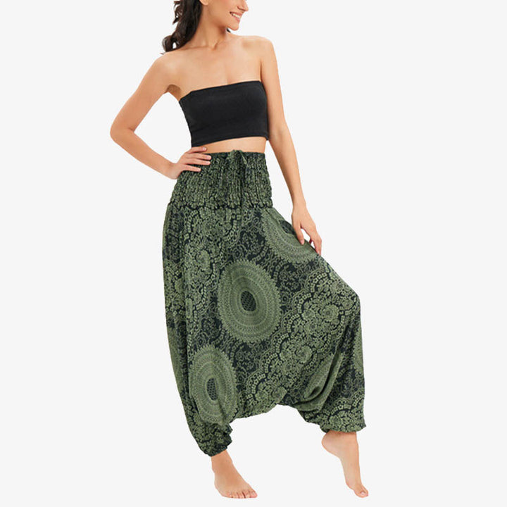 Buddha Stones Two Style Wear Runde geometrische lockere lässige Haremshose Jumpsuit Damen Yogahose