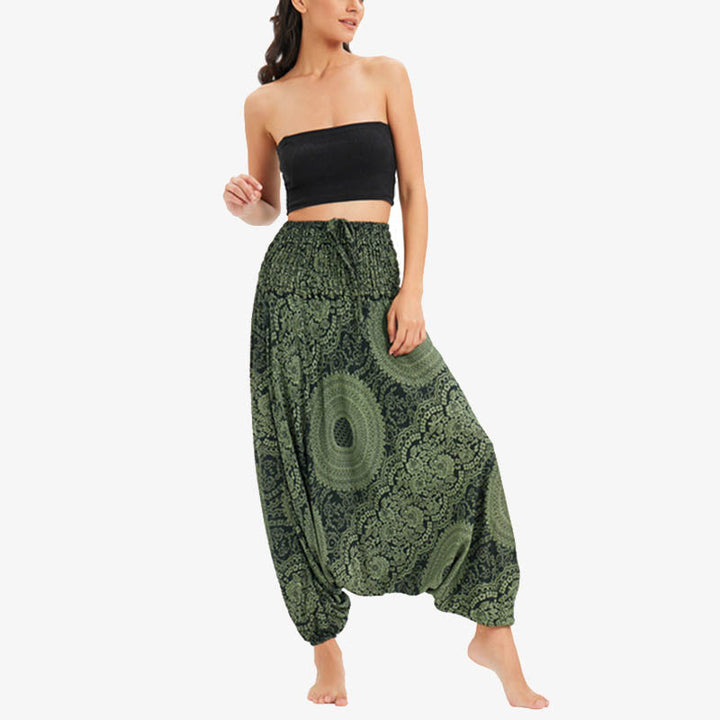 Buddha Stones Two Style Wear Runde geometrische lockere lässige Haremshose Jumpsuit Damen Yogahose