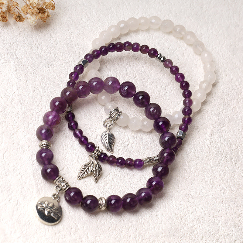 Buddha Stones 3-teiliges Armband aus natürlichem Quarzkristall mit Perlen und Heilenergie, Lotus - image 3