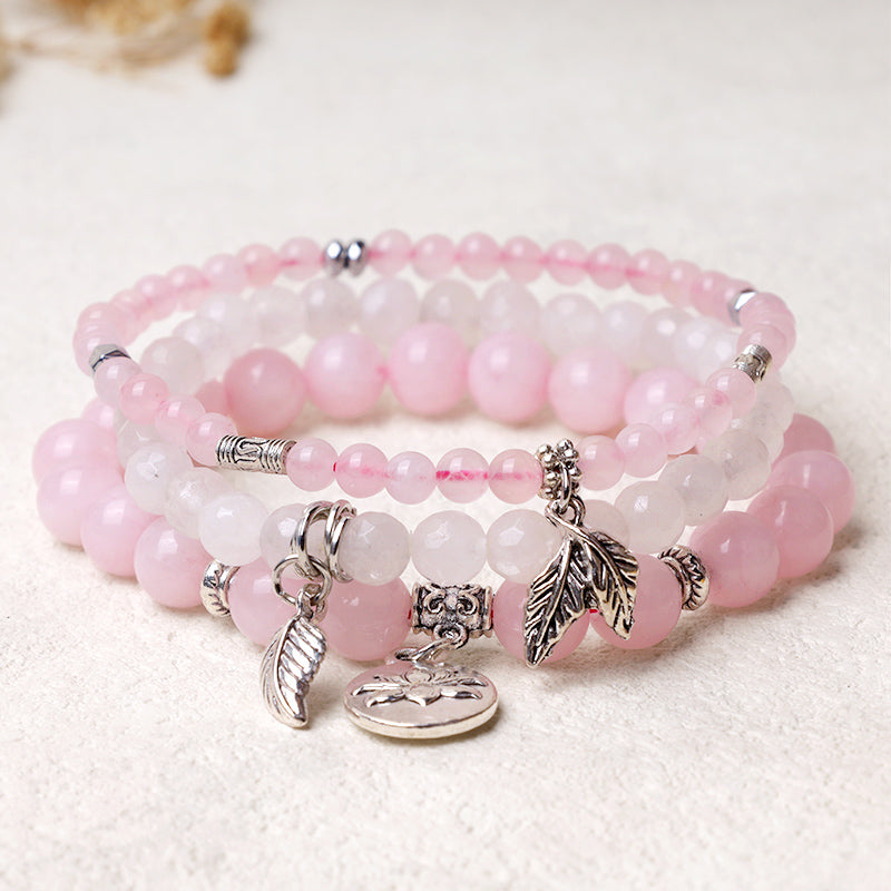 Buddha Stones 3-teiliges Armband aus natürlichem Quarzkristall mit Perlen und Heilenergie, Lotus - Rosa Kristall - image 19