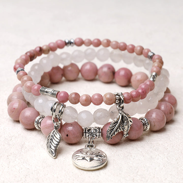 Buddha Stones 3-teiliges Armband aus natürlichem Quarzkristall mit Perlen und Heilenergie, Lotus - Rosenquarz - image 14