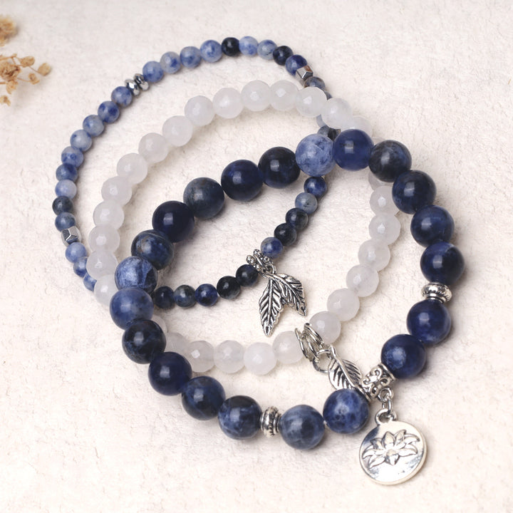 Buddha Stones 3-teiliges Armband aus natürlichem Quarzkristall mit Perlen und Heilenergie, Lotus - Blauer Aventurin - image 24