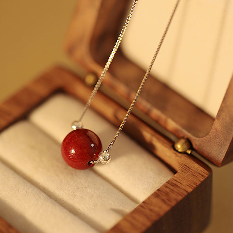 Buddha Stones Halsketten-Anhänger aus 925er-Sterlingsilber mit Zinnoberperlen - 8 mm, eine Zinnoberperle - image 4