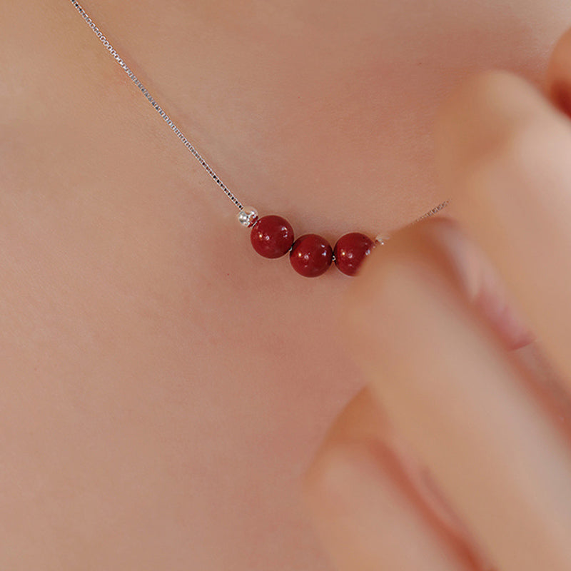 Buddha Stones Halsketten-Anhänger aus 925er-Sterlingsilber mit Zinnoberperlen - image 2