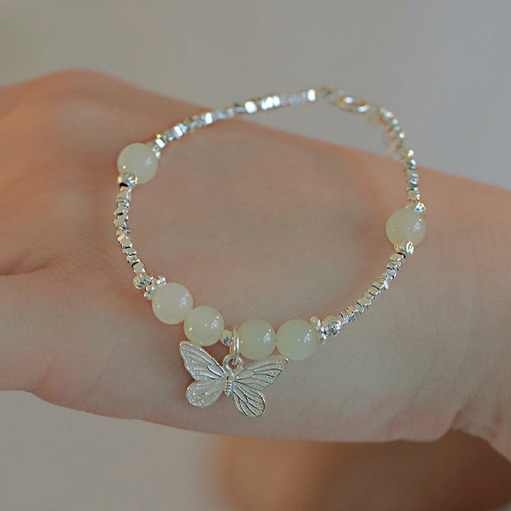Buddha Stones Charm-Armband aus 925er-Sterlingsilber, natürliche hetianische Jade, Glücksschmetterling - image 2