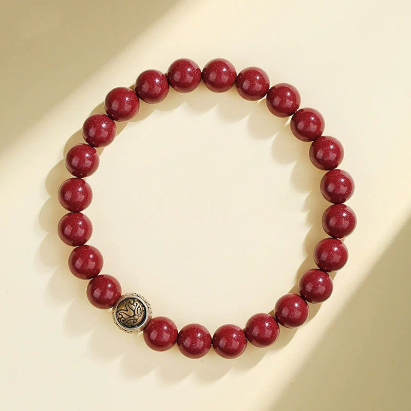 Buddha Stones Armband aus 925er-Sterlingsilber, natürlicher Zinnober, Segensarmband mit vier Tieren - 8 mm - Weißer Tiger (Handgelenkumfang 14–16 cm) - image 6