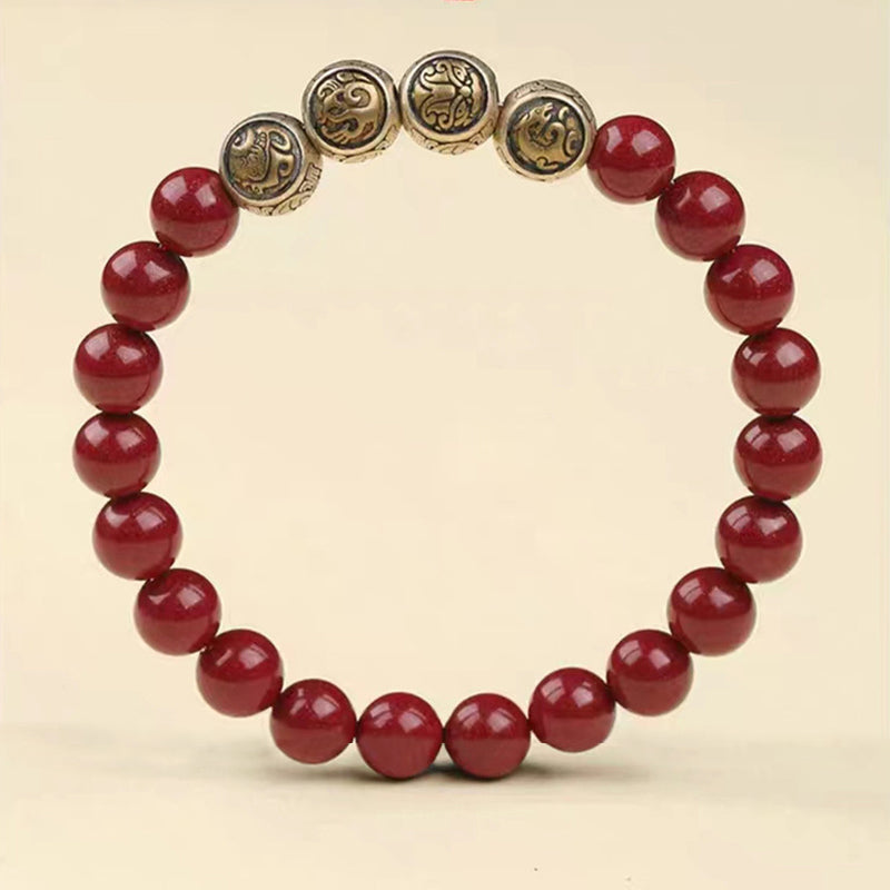Buddha Stones Armband aus 925er-Sterlingsilber, natürlicher Zinnober, Segensarmband mit vier Tieren - image 13