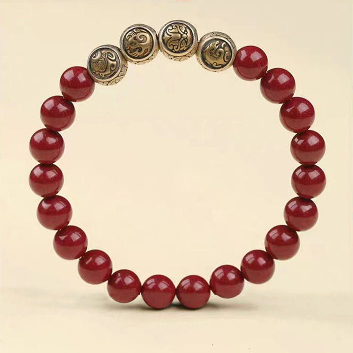 Buddha Stones Armband aus 925er-Sterlingsilber, natürlicher Zinnober, Segensarmband mit vier Tieren - image 13