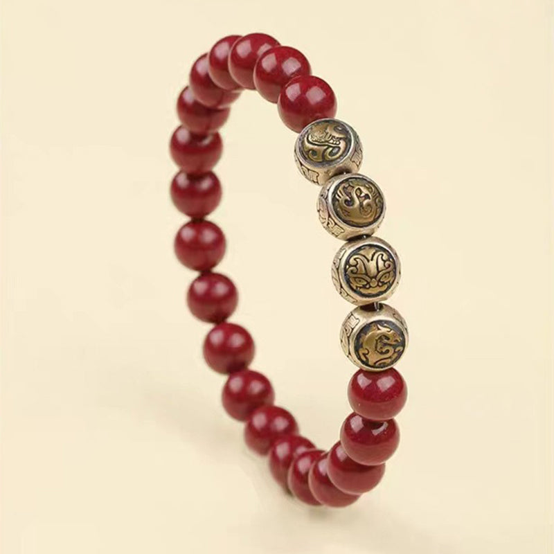 Buddha Stones Armband aus 925er-Sterlingsilber, natürlicher Zinnober, Segensarmband mit vier Tieren - image 12