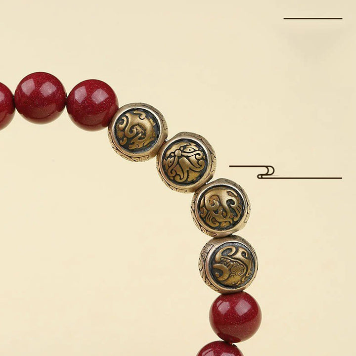 Buddha Stones Armband aus 925er-Sterlingsilber, natürlicher Zinnober, Segensarmband mit vier Tieren - image 14