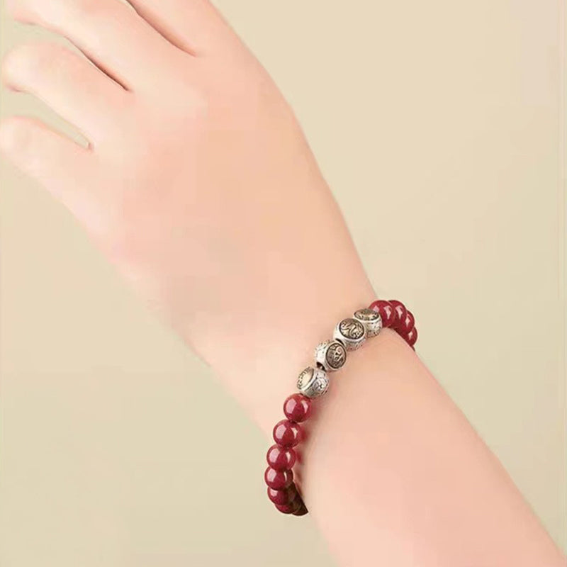 Buddha Stones Armband aus 925er-Sterlingsilber, natürlicher Zinnober, Segensarmband mit vier Tieren - image 5