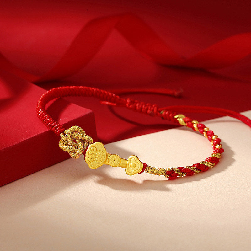 Buddha Stones Armband aus 999er-Sterlingsilber mit Ruyi-Griff und Fu-Charakter, Glücksseil - image 1