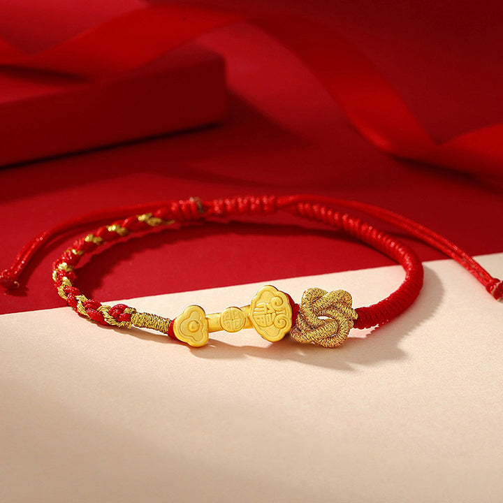 Buddha Stones Armband aus 999er-Sterlingsilber mit Ruyi-Griff und Fu-Charakter, Glücksseil - 14-22 cm - image 0